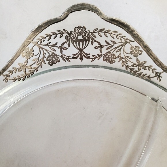 Vintage Imperial Glass Art Deco Silver Overlay Grill Plate Dish Roses & Urn - Picture 2 of 7